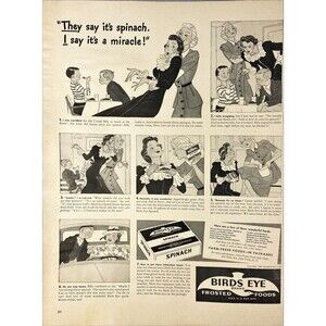 Birds Eye Brand Frosted Foods Spinach "Its a Miracle" Vintage Print Ad 1940-41